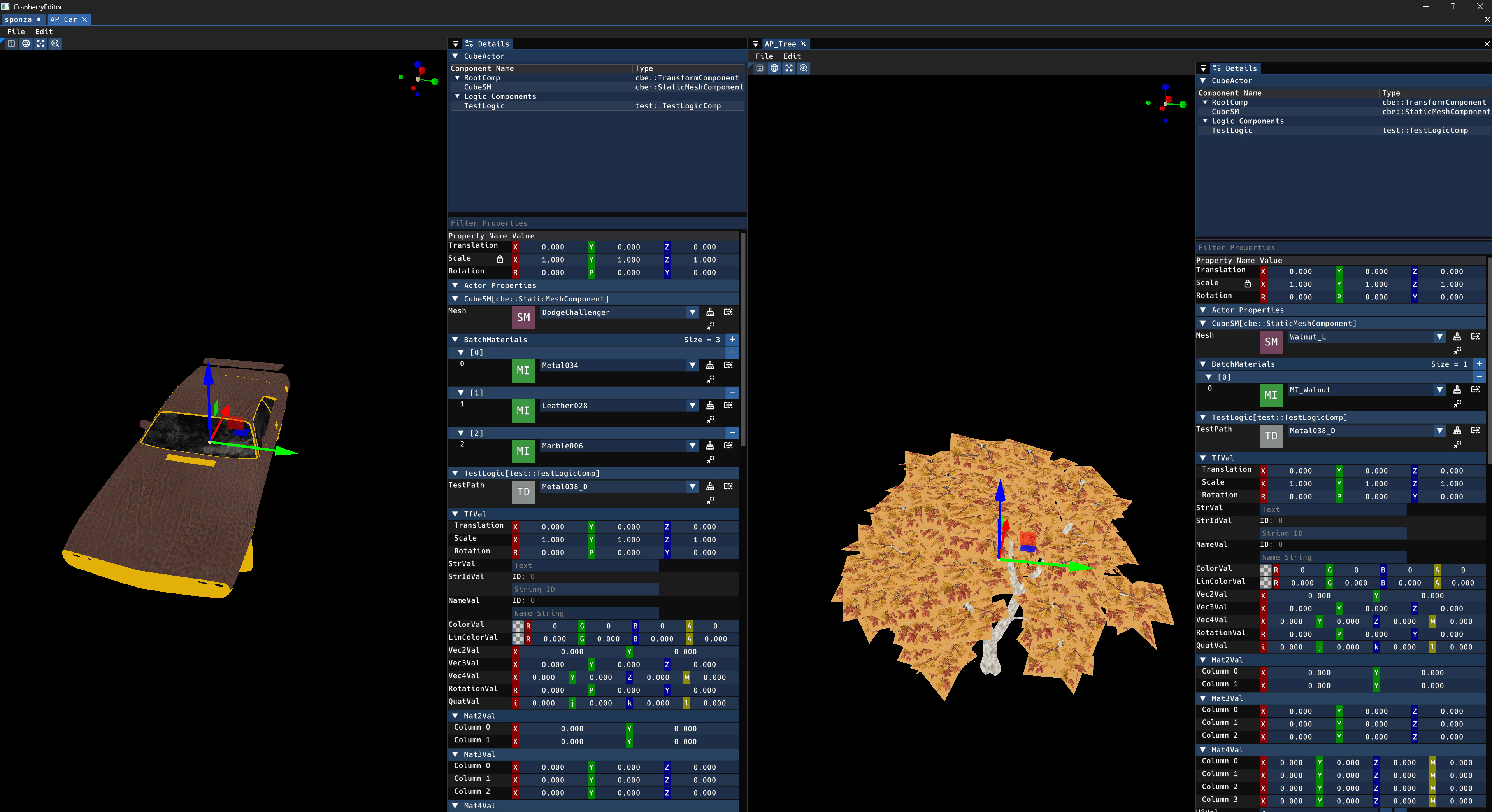 Actor prefab editor with two actor prefab being edited side by side